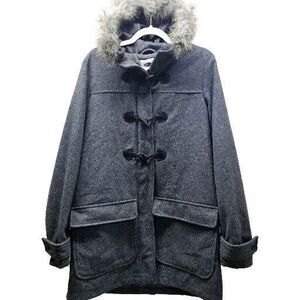 OLD NAVY Womens Gray Faux Fur Hooded Wool Peacoat Medium Tall